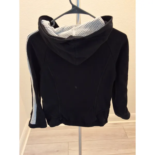 Bebe Short Zip Up Hoodie Y2K Style Womens L Black White Stripe Rhinestone Logo - Image 5