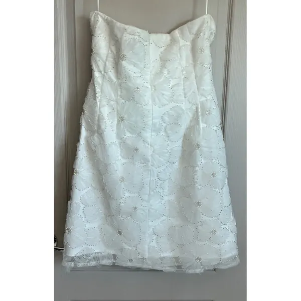 Sam Edelman Short Floral Beaded Dress Lab White Strapless Mini M73535 Womens‎ 4 - Image 14