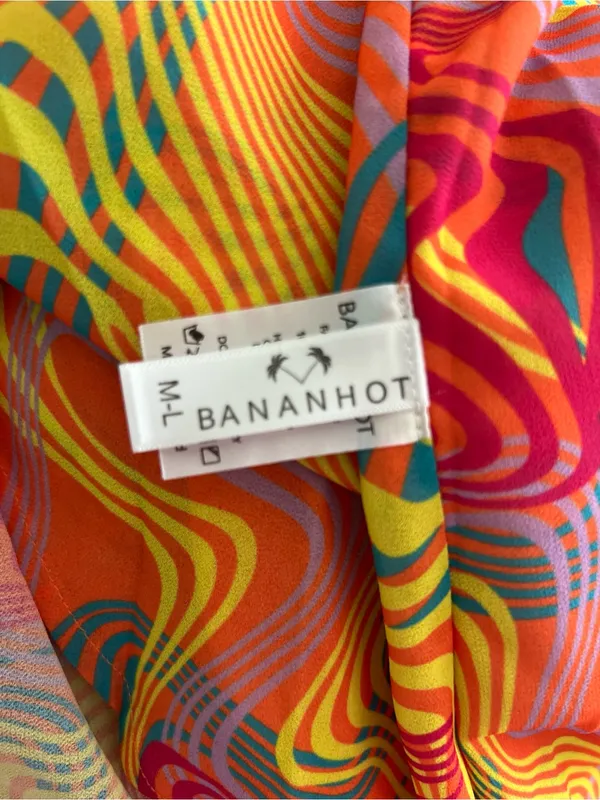 Bananhot Long Multi-Color Sheer Long Sleeve Cover-Up In Waves Size M/L - Image 10