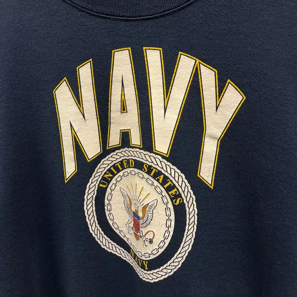 Fruit of the Loom Vintage 90s USA Navy Crest Logo Blue Unisex Fit Crewneck Sweatshirt Medium M - Image 4