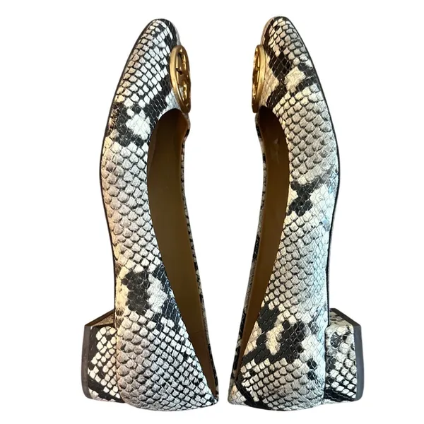 Tory Burch Chelsea Snake Embossed Ballet Flats Gold Logo Block Heel Size 7.5 - Image 7