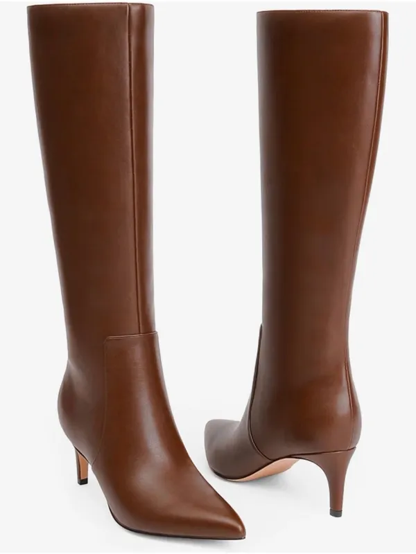 QIY Brown Knee-High Pointed Toe Stiletto Boots Size 9 - Image 2