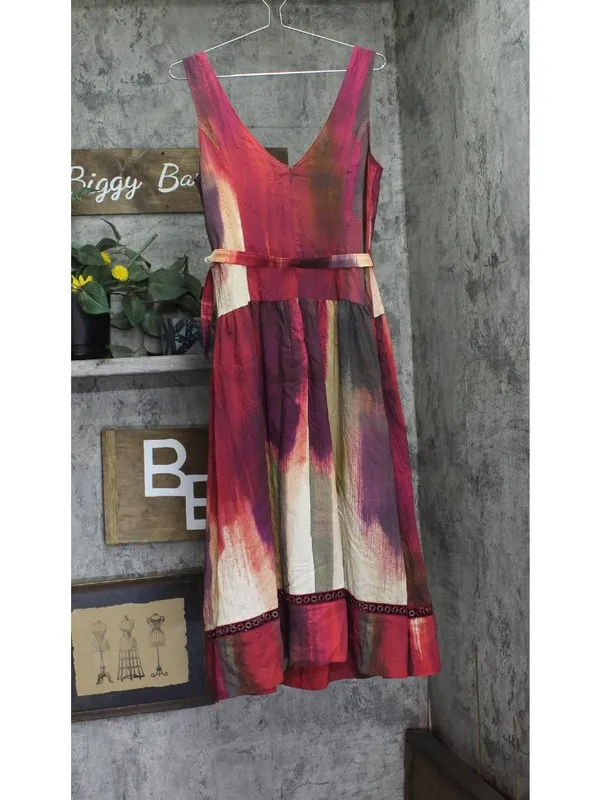 NWT DKNY Womens Abstract V-Neck Belted Dress Midi Brush Stroke Brown Multi 10 - Image 7