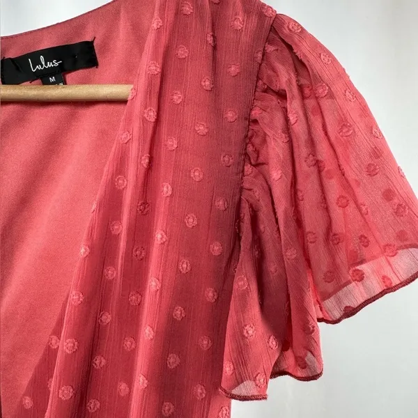 Lulus Have Harmony Swiss Dot Ruffled Faux Wrap Midi Dress in Mauve Size Medium‎ - Image 8