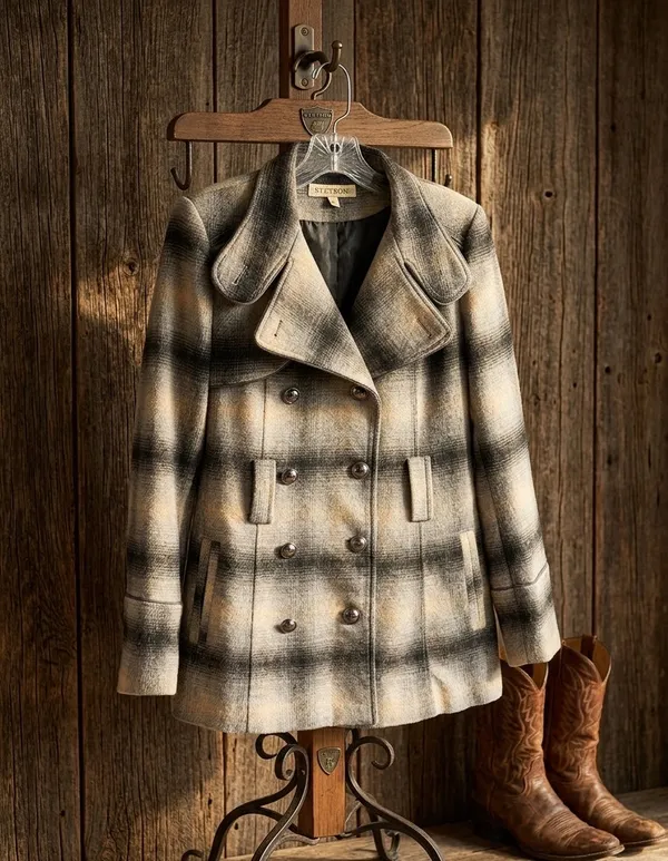 Stetson Women’s Western Plaid Double Breasted Wool Blend Jacket S - Image 4