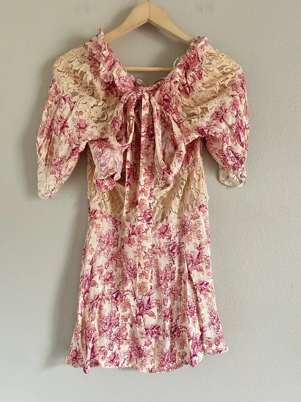 Free People Lucie Mini Dress Lace Floral size XS - Image 3