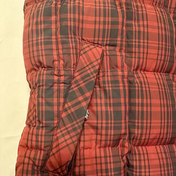 Eddie Bauer Womens Small‎ Puffer Vest Weatheredge Red Plaid Goose Down Full Zip - Image 2