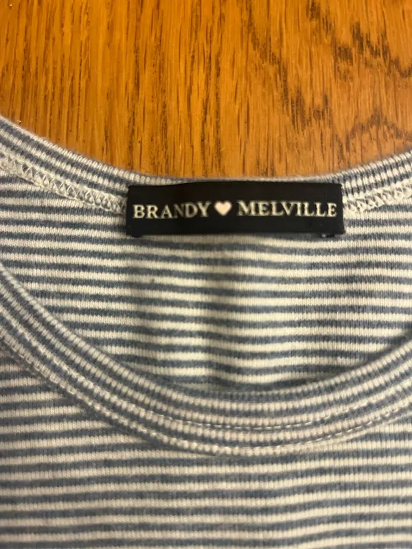 Brandy Melville Blue & White Thin Stripe Short Sleeve Tee - Image 2