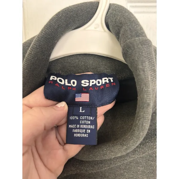 Vtg 90s Polo Sport Ralph Lauren Dark Gray Turtleneck Pony Logo L Preppy - Image 3