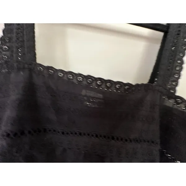 dee elly Babydoll Black Eyelet Square Neck 100% Cotton Cropped Tank Women's Sz S - Image 4