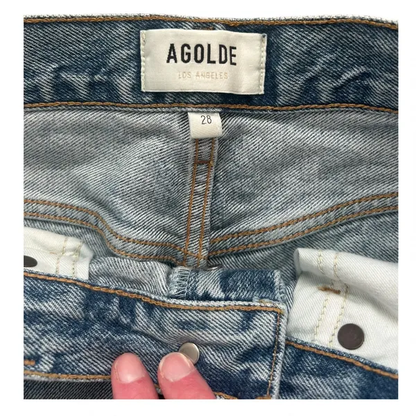 AGOLDE High Rise Straight Leg Jeans Light Wash Raw Frayed Hem Women's size 28 - Image 7