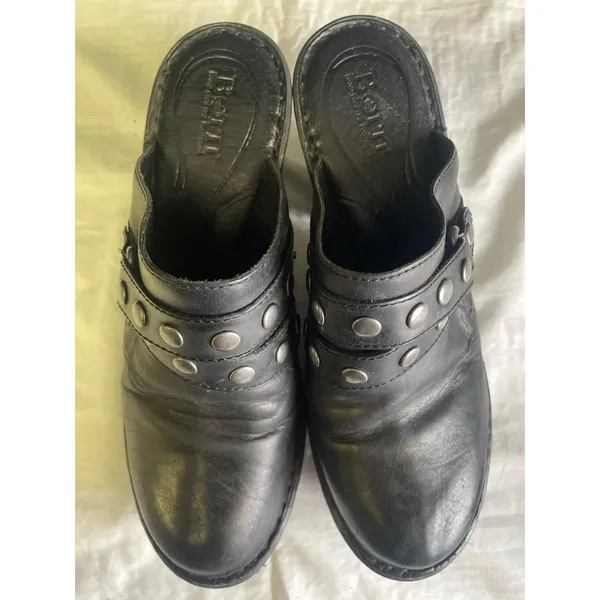 Born Women's Black Leather Mules/ Shoes/ Chunky Heel 3.75 heel Size 9 SKU 2862 - Image 5