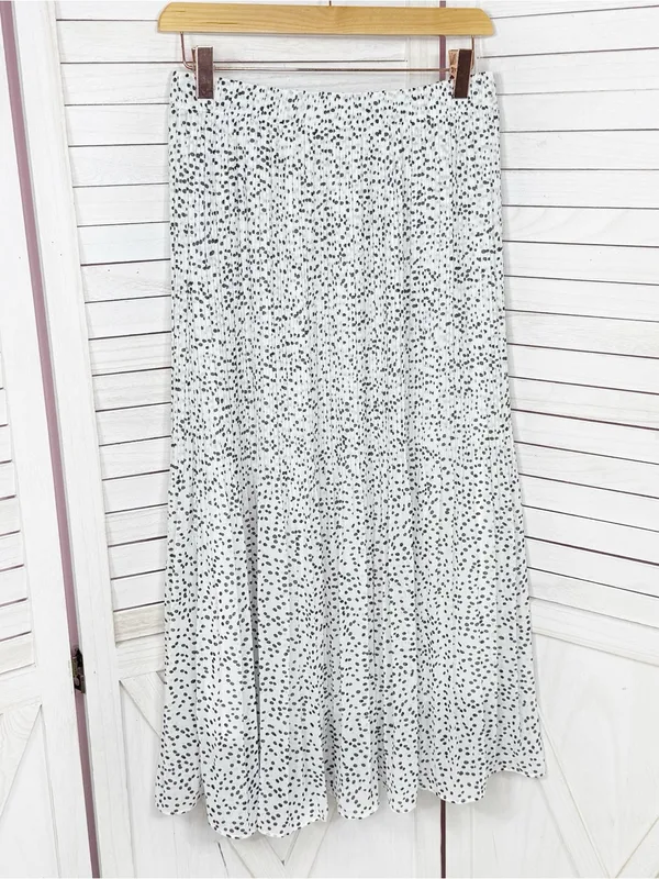 WD.NY Pleated Polka Dot Maxi Skirt White Black Small Long Chiffon Elastic Waist - Image 9