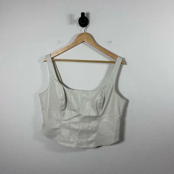 Abercrombie Women’s Vegan Leather Corset Top in Beige Size XL - Image 3