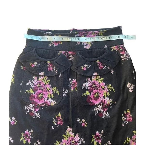 Anthropologie MOTH Agora & Odeon Scalloped Sweater Skirt Black Floral Sz 4‎ - Image 5