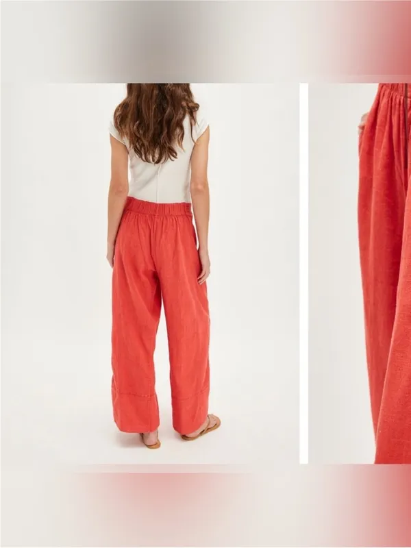 NWOT Free People Day's End Linen Pull-On Pants - poppy red coral - Medium - Image 4
