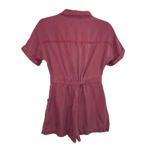 Urban Outfitters Rose Pink Utility‎ Romper Button Front Short Sleeve Snall Safar - Image 4