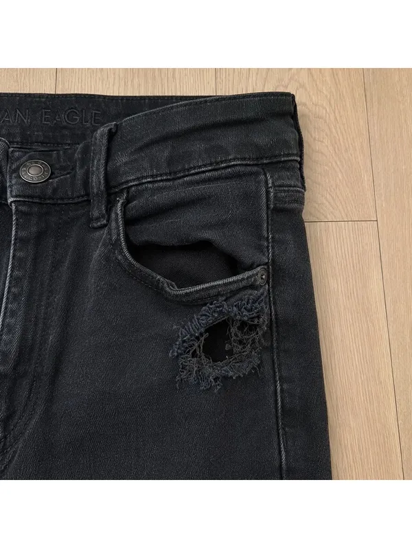 American Eagle Next Level Stretch Black Distressed Skinny Jeans 4 Short - Image 4