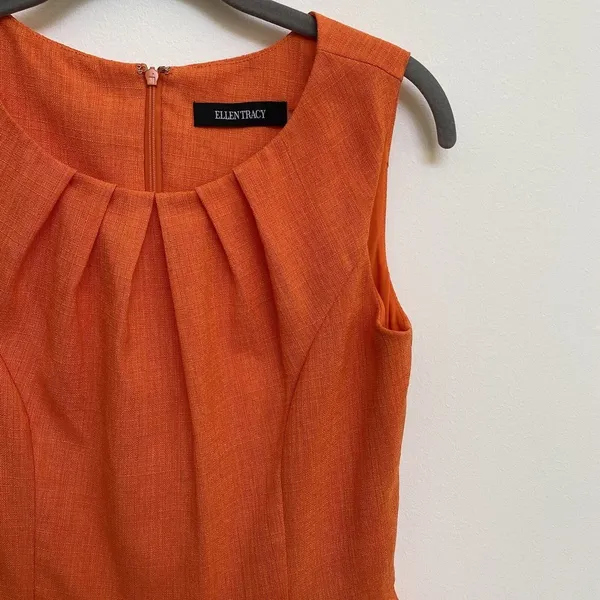 Ellen Tracy Orange Linen Blend Sleeveless Fit & Flare Dress Size‎ 2 - Image 3