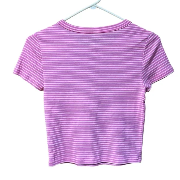 American Eagle Pink Striped Cropped Tee Medium - Image 3