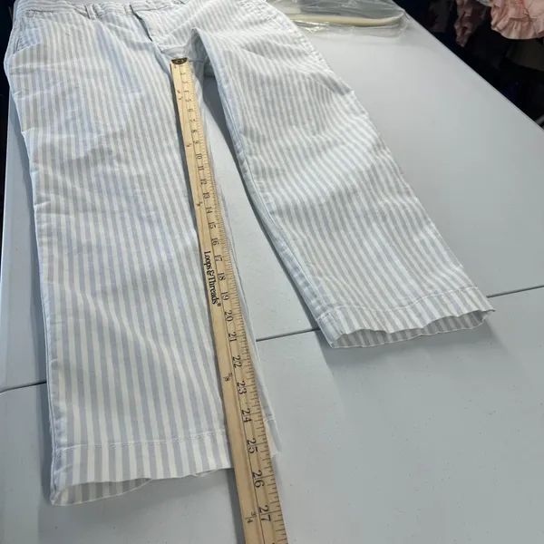 Gap Slim City Cropped‎ Pants Womens 8 White Blue Striped Cotton Tapered Leg - Image 11
