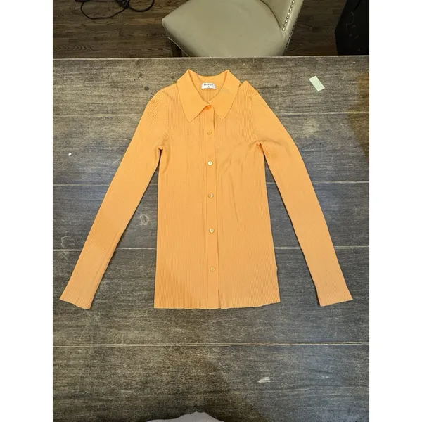 Aritzia Babaton Ribbed Long‎ Sleeve Collared Peach Button Down Sculpt Stretch - Image 2