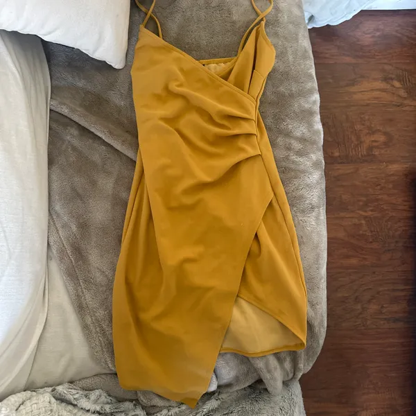 Mustard Yellow wrap ruched mini dress  - Image 6