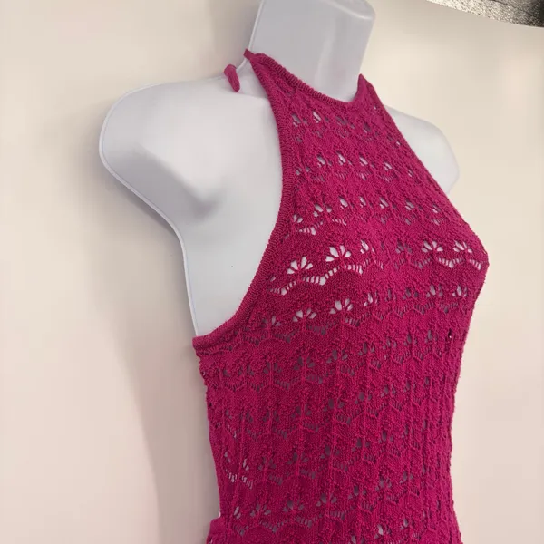 Future Collective Alani Noelle Crochet Halter Maxi Dress L Magenta Y2K Festival - Image 5