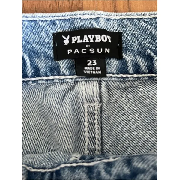 Playboy × PacSun Distressed Baggy Wide Leg Jeans Light Wash Size 23 - Image 5
