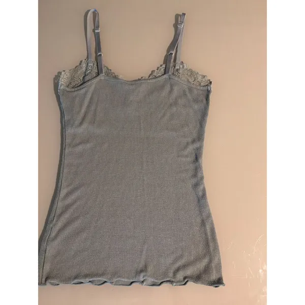Y2K Vintage Sz PXS Gray Banana Republic Lace Trim Form-fitting Cami ribbed - Image 5