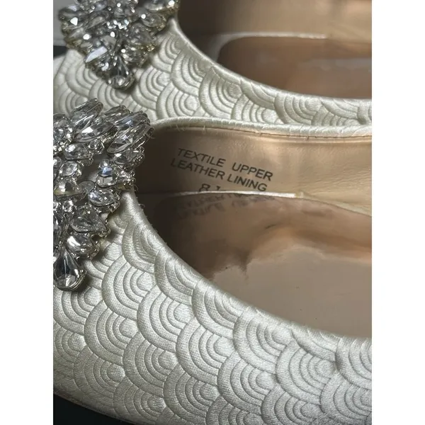 Badgley Mischka Ivory Embellished Peep-Toe Flats - Image 9