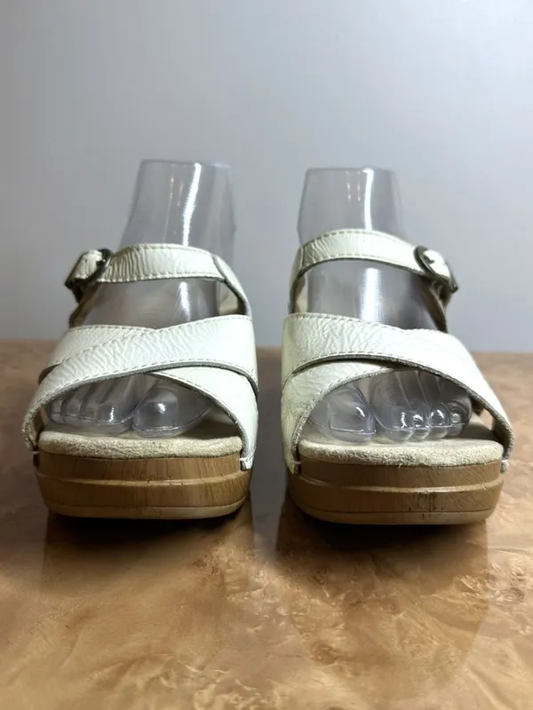 Dansko White Leather Comfort Wedge Sandals Size 39 US 8.5-9 - Image 2