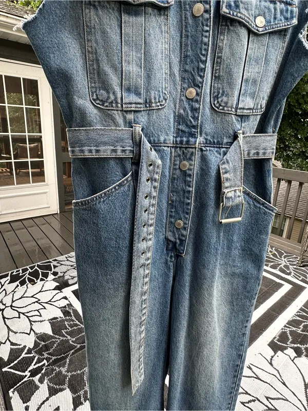 Blank NYC Light Blue Denim Sleeveless Jumpsuit - Image 3