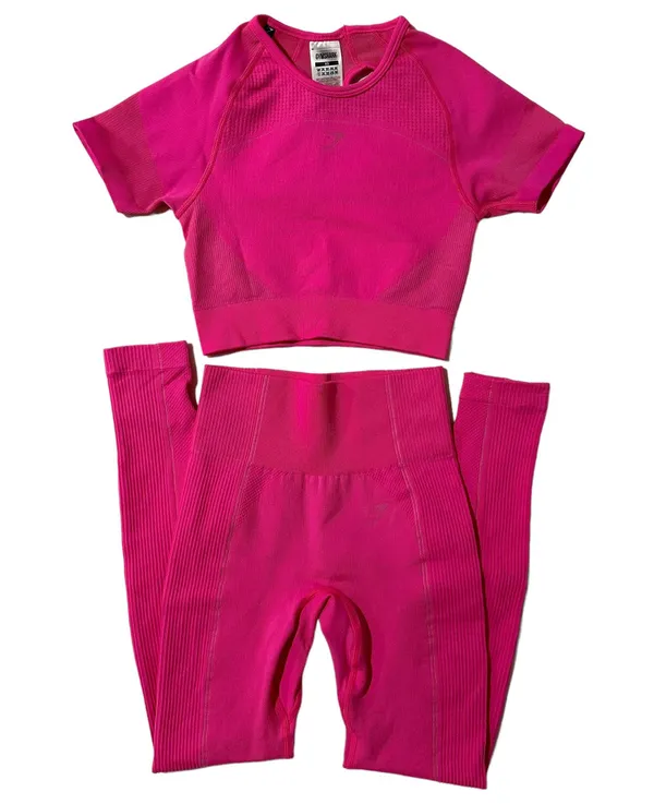 Pink Ultra Seamless Crop Top and Leggings Set - Image 2