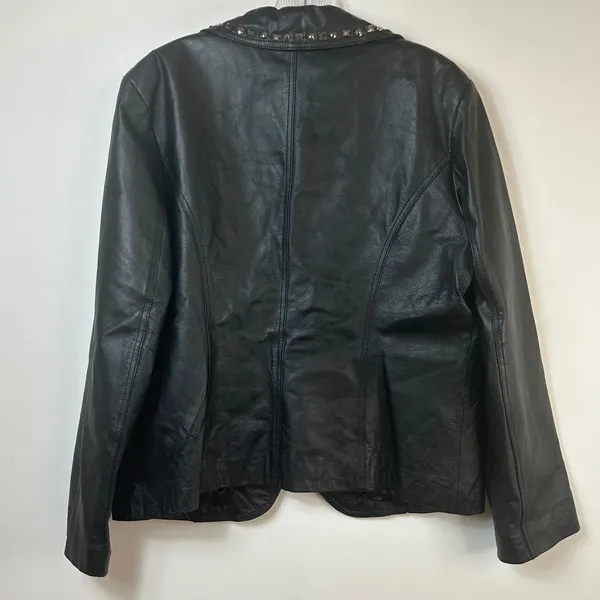 Sarah Kern Black Leather Studded Blazer Jacket Rocker Moto Edgy - Image 2