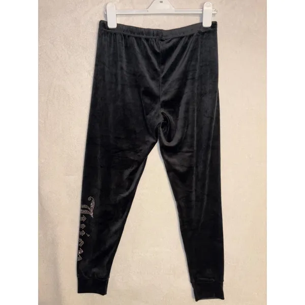 Juicy Couture Black Velour Joggers‎ Rhinestone Logo Y2K Sleepwear Pants Small - Image 5