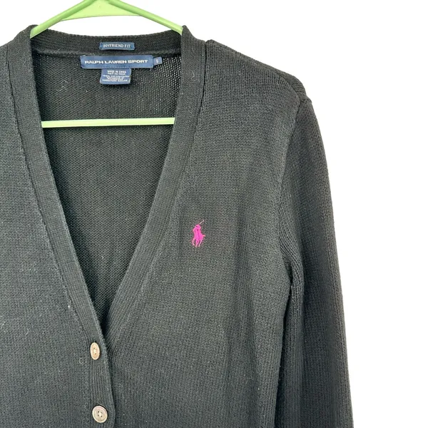 Ralph Lauren Sport‎ Size Small Sweater Black Button Up Cardigan Boyfriend Fit - Image 3