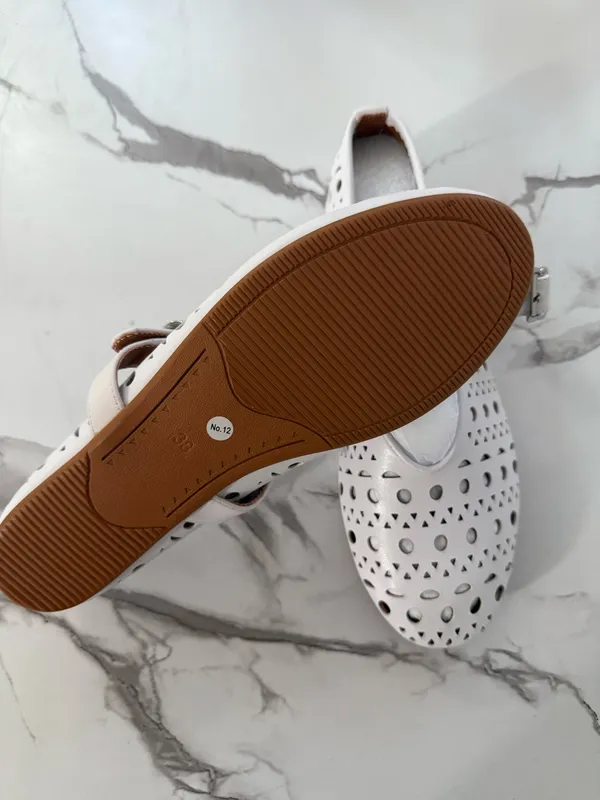 Women’s White Cutout Mary Jane Flat Shoes – Breathable Laser Cut Comfort Walking Shoes (EU 38 / US 7.5) - Image 2