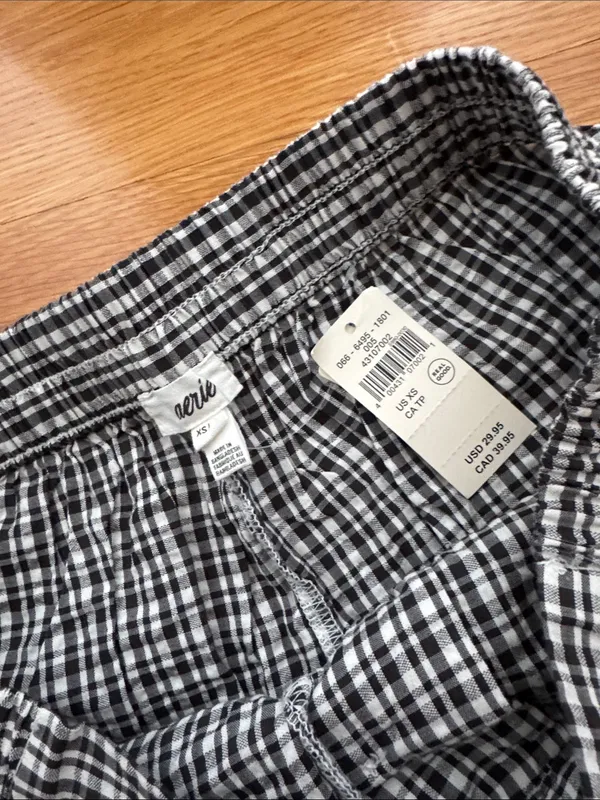 aerie Black & White Gingham Lace-Trim Shorts - Image 2