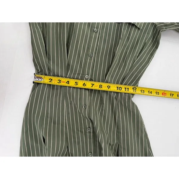 ASOS Shirt Dress Olive Green Pinstripe Maxi SZ 0 Safari Scandi Utility Military - Image 14