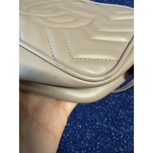 Gucci Crossbody Bag Womens Small Beige Leather GG Marmont Camera Made In Italy - Image 10