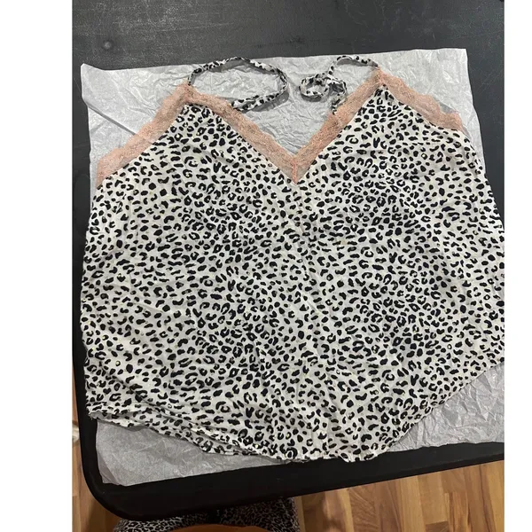 Victoria's Secret Leopard Print Lace Trim Camisole Top Gold Foil Dots Large - Image 2