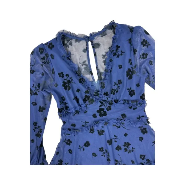 B. Darlin Long Sleeve Tiered Mini Dress Blue Floral Mesh Size 5/6 Homecoming - Image 3
