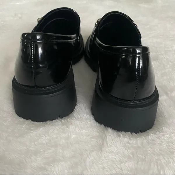 Creation Chunky Platform Loafers Chain Buckle SlipOn Black Patent Size 7 - Image 7