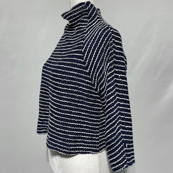 ZARA Striped Textured Mock Neck 3/4 Sleeve Sweater Top Navy White Size Medium - Image 6
