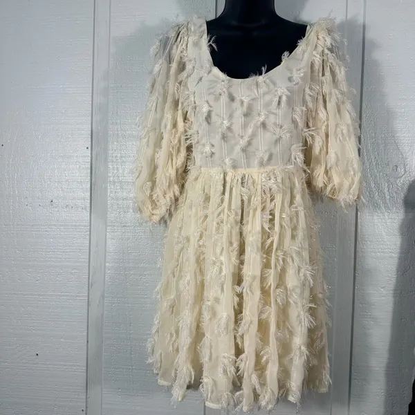 SISTER JANE Sparkle Faux Feather White Skater Mini Dress Size XS NWT - Image 4