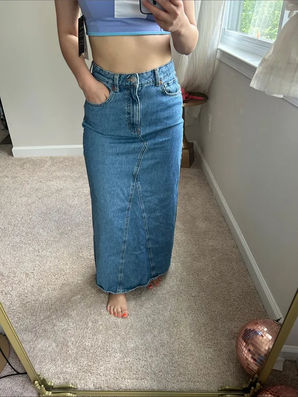 Mango long denim high waist skirt. S - Image 10
