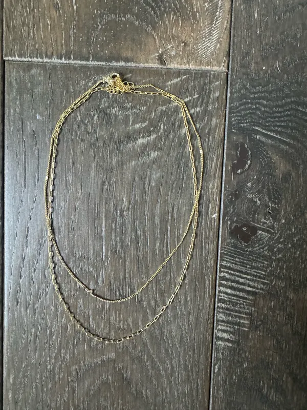Target 14K Gold Plated Flat Beaded and Link Chain Duo Necklace - A New Day™ Gold: Nickel-Free, Lobster Clasp - Image 4