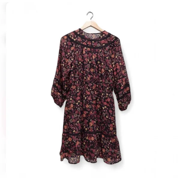 Loft Floral Clip Tiered Button‎ Puff Sleeve Fall Floral Dress Size Medium Tall - Image 4
