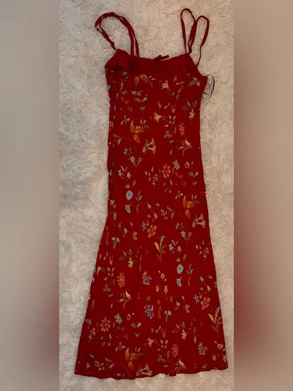 NEW Reformation Camira Crepe Midi-Dress in Borsa Floral Red Sz 2 - Image 6